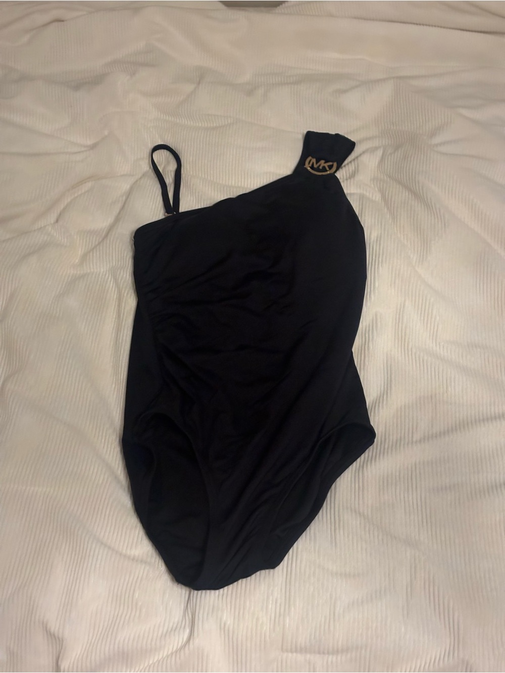 Michael Kors Black One-Shoulder Girls' Swimsuit with Gold MK Accent